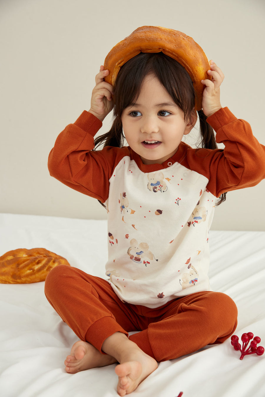 有機棉幼兒睡衣套裝-大象甜甜圈